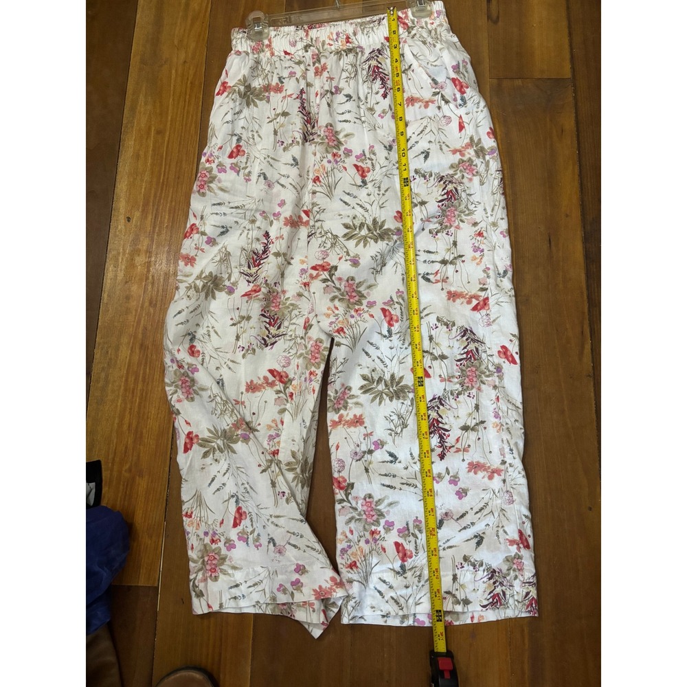 Sigrid Olsen Women Floral Wide Leg Elastic Waist Crop Pants White Pink Small - Picture 7 of 7